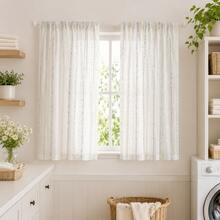 NOSBEI 2pcs/1pc Rod Pocket Sheer Curtains For Small Windows, Cream Background With Multicolor Polka Dot & Striped Translucent Panels, Breathable Soft Texture, Farmhouse Style Laundry Room Decor - Green - View 7