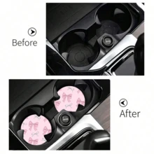2pcs Bow Leopard Print Car Cup Holder Coasters, Non-Slip Shock-Absorbing Universal Fashion Car Cup Mats, Interior Accessories, Party Gift - Multicolor - View 7