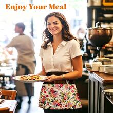 Double-Sided Floral Half-Waist Apron With 6 Pockets, Adjustable Design, Suitable For Waiters, Waitresses And Cafes - Multicolor - View 4