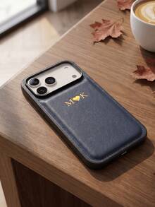 個性化客製化字母姓名手機殼，適用於 iPhone 17 16 15 14 13 Pro Max Plus Air，3D 雕刻壓紋奢華荔枝紋 PU 皮革保護殼，理想禮物 - 藍色 - 查看 3