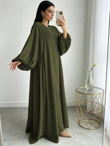 1pc Minimalist Pleated Elegant Long Sleeve Robe, Suitable For Daily Wear And Gatherings (Abaya) - Multicolor - View 9