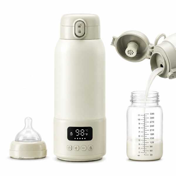 可攜式嬰兒奶瓶加熱器，16000mAh充電電池，40°C恆溫 & 最高100°C加熱，適用於母乳、配方奶和水的旅行奶瓶加熱器
