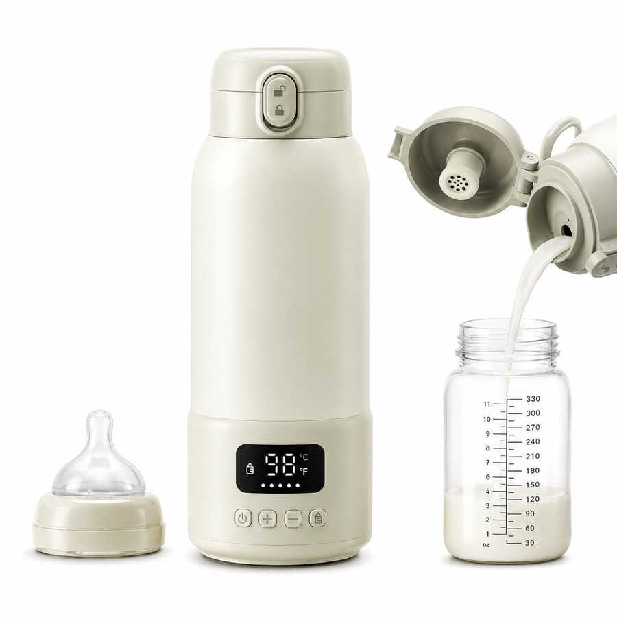 YKV 可攜式嬰兒奶瓶加熱器，16000mAh充電電池，40°C恆溫 & 最高100°C加熱，適用於母乳、配方奶和水的旅行奶瓶加熱器