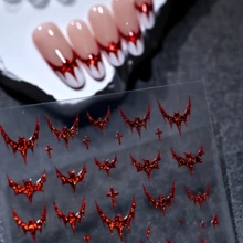 1pc Halloween Dark Bat Sticker, Fiery Red & Gold Nail Art Sticker, Passionate Gothic French Bat Adhesive Sticker, Suitable For DIY Artistic Design - Halloween - View 7