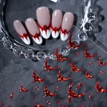 1pc Halloween Dark Bat Sticker, Fiery Red & Gold Nail Art Sticker, Passionate Gothic French Bat Adhesive Sticker, Suitable For DIY Artistic Design - Halloween - View 4
