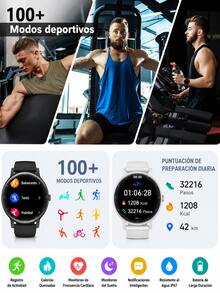 Smartwatch With 2 Straps (Steel + Silicone), Bluetooth Calls, Heart Rate Monitor, Sports And Notifications For Android And IOS - Black - View 6
