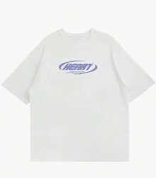 Camiseta casual de hombre con estampado gráfico de eslogan y hombros caídos, verano - Blanco - Ver 1