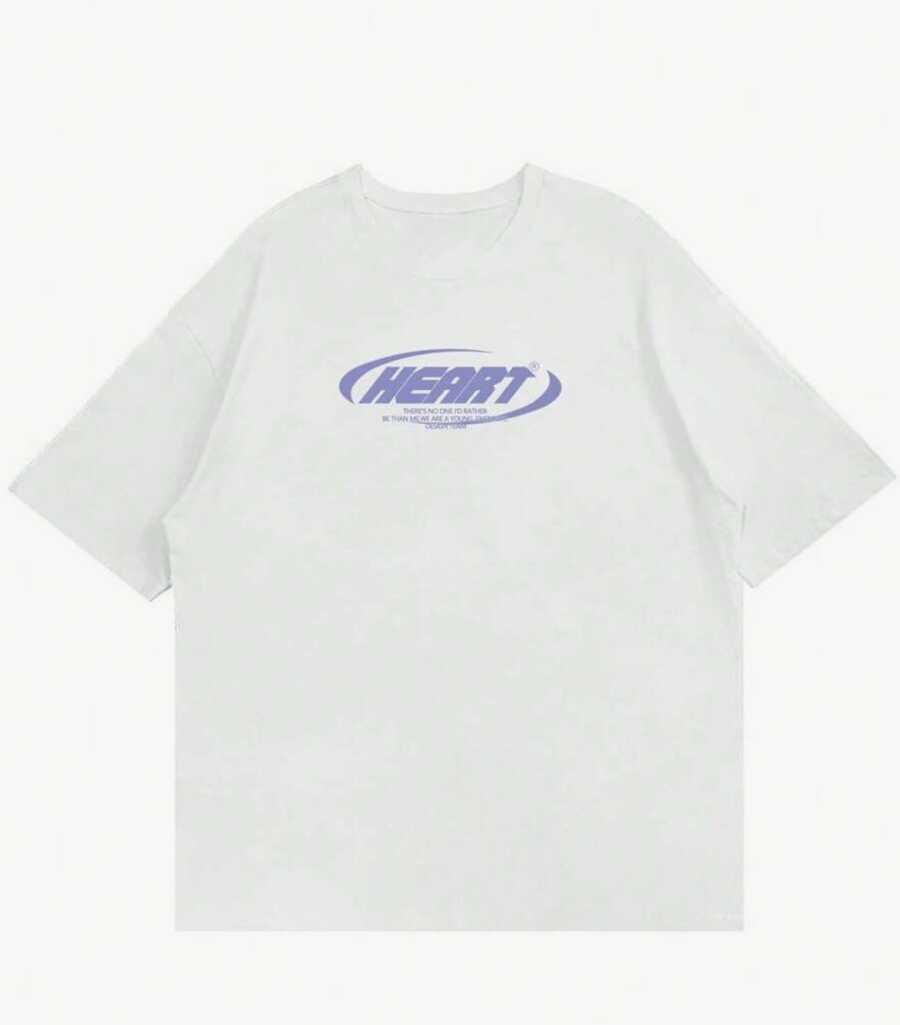 Camiseta casual de hombre con estampado gráfico de eslogan y hombros caídos, verano - Blanco - Ver 1