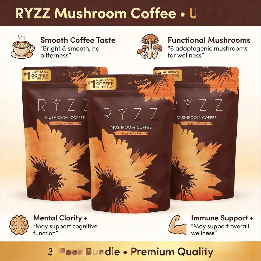 Mushroom Medium Roast Coffee USDA Organic With 6 Adaptogenic Mushrooms, USA Grown Instant Coffee For Better Energy, Focus Digestion Immunity With Lions Mane & Turkey Tail 30 Servings - 1-pack(30) - 查看 1
