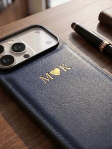 個性化客製化字母姓名手機殼，適用於 iPhone 17 16 15 14 13 Pro Max Plus Air，3D 雕刻壓紋奢華荔枝紋 PU 皮革保護殼，理想禮物 - 藍色 - 查看 5
