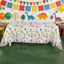 1/3pcs White Dinosaur Disposable Plastic Tablecloth, Dinosaur Theme Party Decoration, Suitable For Jurassic Theme Party, 137x274cm - Multicolor - View 3