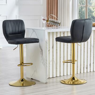 Height-Adjustable Bar Stool / 360° Swivel / With Backrest And Footrest / Upholstered In Leather / Load Capacity 136 Kg