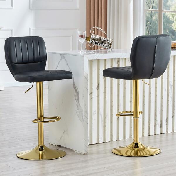 Height-Adjustable Bar Stool / 360° Swivel / With Backrest And Footrest / Upholstered In Leather / Load Capacity 136 Kg