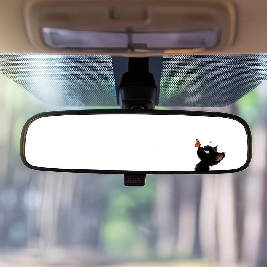 Cute Cat And Butterfly Car Stickers - Animal Themed Rearview Mirror Stickers - Suitable For Cars, Motorcycles, Computers, Phones, Doors, Windows And Walls - Holiday Decoration, Christmas Gift - Cat Type a - View 1