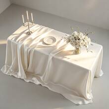 1pc Rectangular Satin Tablecloth, Suitable For Mother's Day And Holiday Decoration, Parties, Banquets, Camping, Picnics, Barbecues, Indoor And Outdoor Daily Use - White - View 3