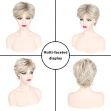 Layered Short Blonde Pixie Wigs For White Women Dark Brown Ombre Blonde Pixie Cut Wig With Bangs Synthetic Natural Looking Daily Party Wig - Multicolor - View 2
