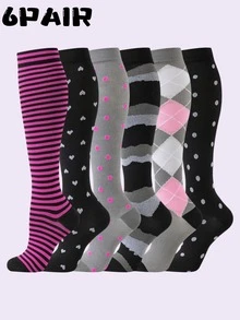 1/3/6 Pairs, Men's And Women's Sports Compression Socks, 15-20 MmHg, Best Support For Running And Cycling. Solid Color Sports Pressure Socks And Running Elastic Socks Wrap The Calves - Multicolor - View 1