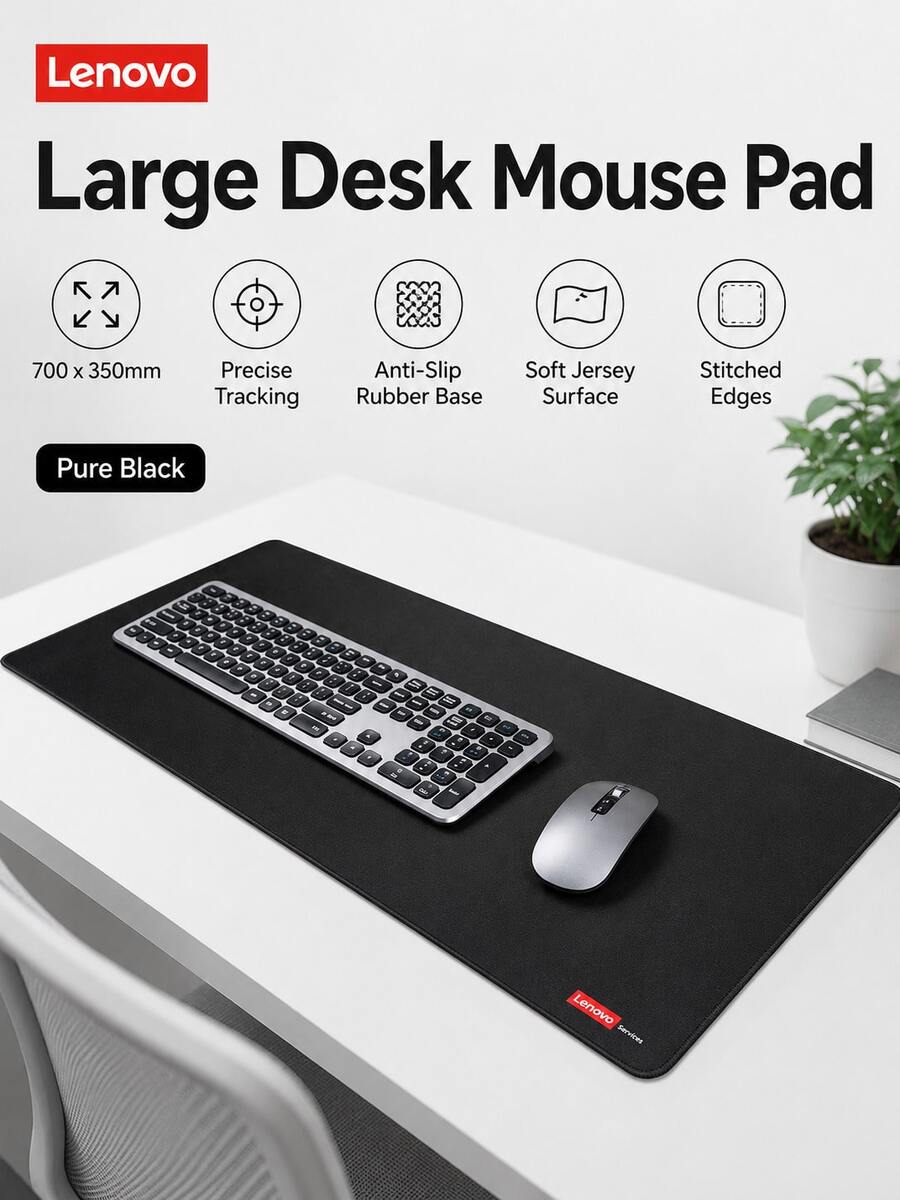 Lenovo 特大號電競滑鼠墊 350*700*3mm，XL 尺寸滑鼠鍵盤墊，縫邊設計，耐用防滑橡膠底，適用於居家與辦公室使用