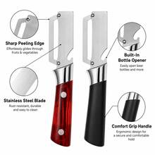 2-In-1 Stainless Steel Vegetable Peeler & Bottle Opener, Multifunction Manual Kitchen Peeling Tool For Potatoes, Carrots, Fruits & Vegetables, Ergonomic Handle Kitchen Gadget - Multicolor - View 6