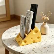 Cute Cheese-Shaped Remote Control Holder, Can Hold 3 Remotes, Multi-Functional Desktop Storage Box And Remote Control Stand, Suitable For Office Desk Storage - Yellow - View 7