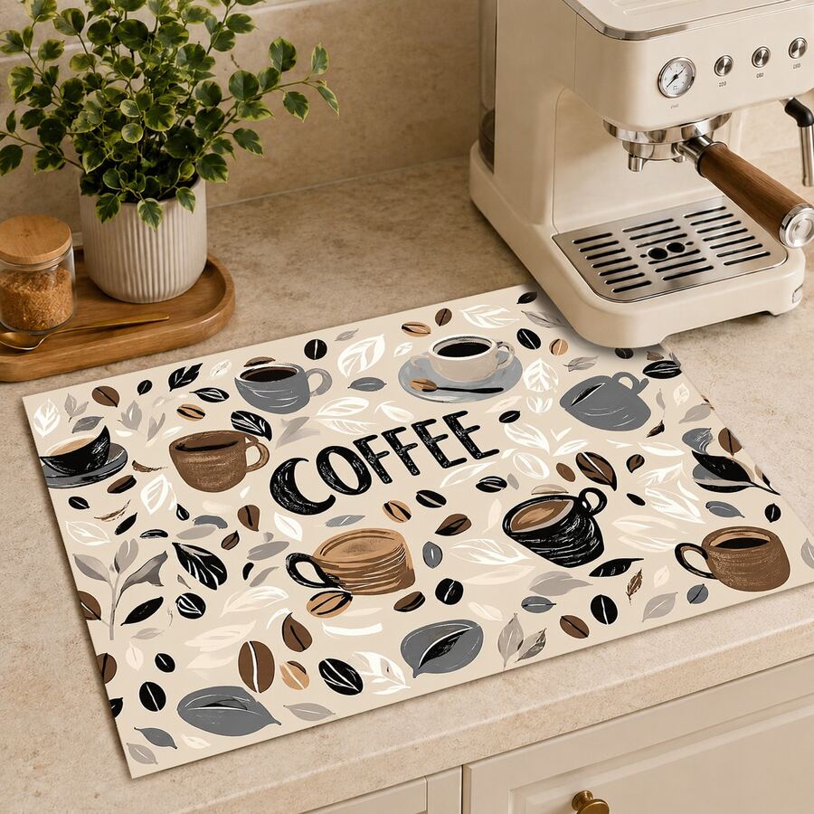 1pc Colorful Plaid Print Diatomaceous Earth Absorbent Drying Mat, Kitchen Countertop Water-Absorbing Mat, Coffee Machine Mat, Pour-Over Coffee Pot Mat, Dish & Cup Draining Mat, Non-Slip Backing Kitchen Mat, Dining Table Mat, Washing Machine Mat, Home Kitchen Dining Table Coffee Shop Bar Decor Mat, Holiday Party Housewarming Gift - Multicolor - View 1