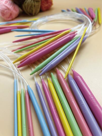 [12pcs/Set]Colorful Circular Knitting Needles, 3.5-12mm Sizes, Color-Coded For Quick Identification Without Checking Markings, Flexible Connector Tube Prevents Curling And Tangling, Supports Seamless Circular Knitting Without Extra Sewing, Suitable For Beginners