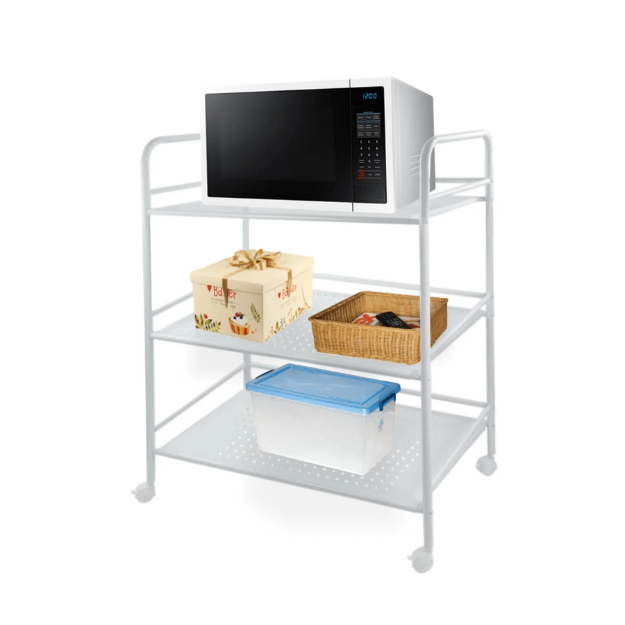 Crystals Slim Rolling Storage Trolley With Wheels, Multi-Tier Kitchen Bathroom Utility Organiser Cart - White-3-Tier - View 1