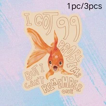 1pc/3pcs Funny Goldfish Text Stickers, Waterproof And Wear-Resistant, Cute Personalized Decorative Stickers, Suitable For Laptop, Water Bottle, Phone Case, Book, Desk Wall, Student Planner Material, DIY Decoration, Not Easy To Fall Off, Soft And Adorable - Vinyl - View 2