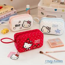 MINISO SANRIO Hello Kitty 旅行化妝包，可愛便攜拉鍊手腕包化妝收納袋，多功能盥洗用品收納包，適用於手提包、保養品、日常必需品與度假 - 彩色 - 查看 1