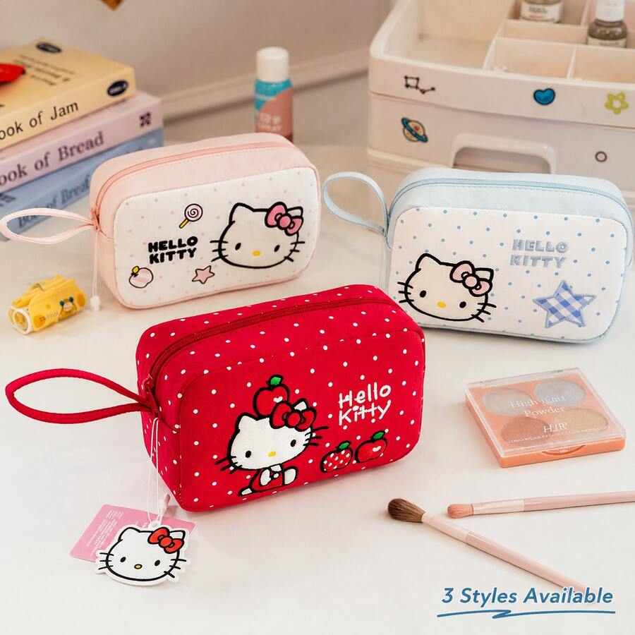 MINISO SANRIO Hello Kitty 旅行化妝包,可愛便攜拉鍊手腕包化妝收納袋,多功能盥洗用品收納包,適用於手提包、保養品、日常必需品與度假 - 彩色 - 查看 1