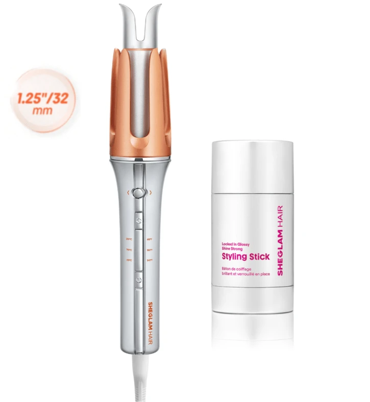 SHEGLAM HAIR It-Curl One-Touch Instant Curler Automatic Curling Iron+Glossy Shine Strong Styling Stick,Auto Hair Curler,32mm Automatic Hair Curler With 3 Temperatures,Fast Heating & 2-Way Rotation,Automatic Shut-Off,Anti-Scald & Anti-Tangle Rotating Curling Wand,Touch Instant Curler For Hair Styling - Orange - View 1