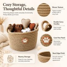 1PC Khaki Cotton Rope Storage Basket, Cute Bear Pattern Woven Storage Basket, Decorative Storage Bin For Desktop, Shelf, Bedroom, Wardrobe, Living Room - Multicolor - View 3