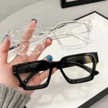 Men's Plastic Full Rectangular Frame Windproof Classic Portable INS Style Casual Transparent Glasses, Suitable For Office Wear, Cosplay, Reading Decoration - Black+Transparent - View 8