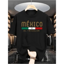 1 Pack Of Unisex Printed T-Shirts For Men And Women, Casual Short-Sleeved Shirt With Modern Mexican Style, Comfortable Garment For Daily Wear, Walks, Meetings, Events, Celebrations - 黑色 - 查看 2