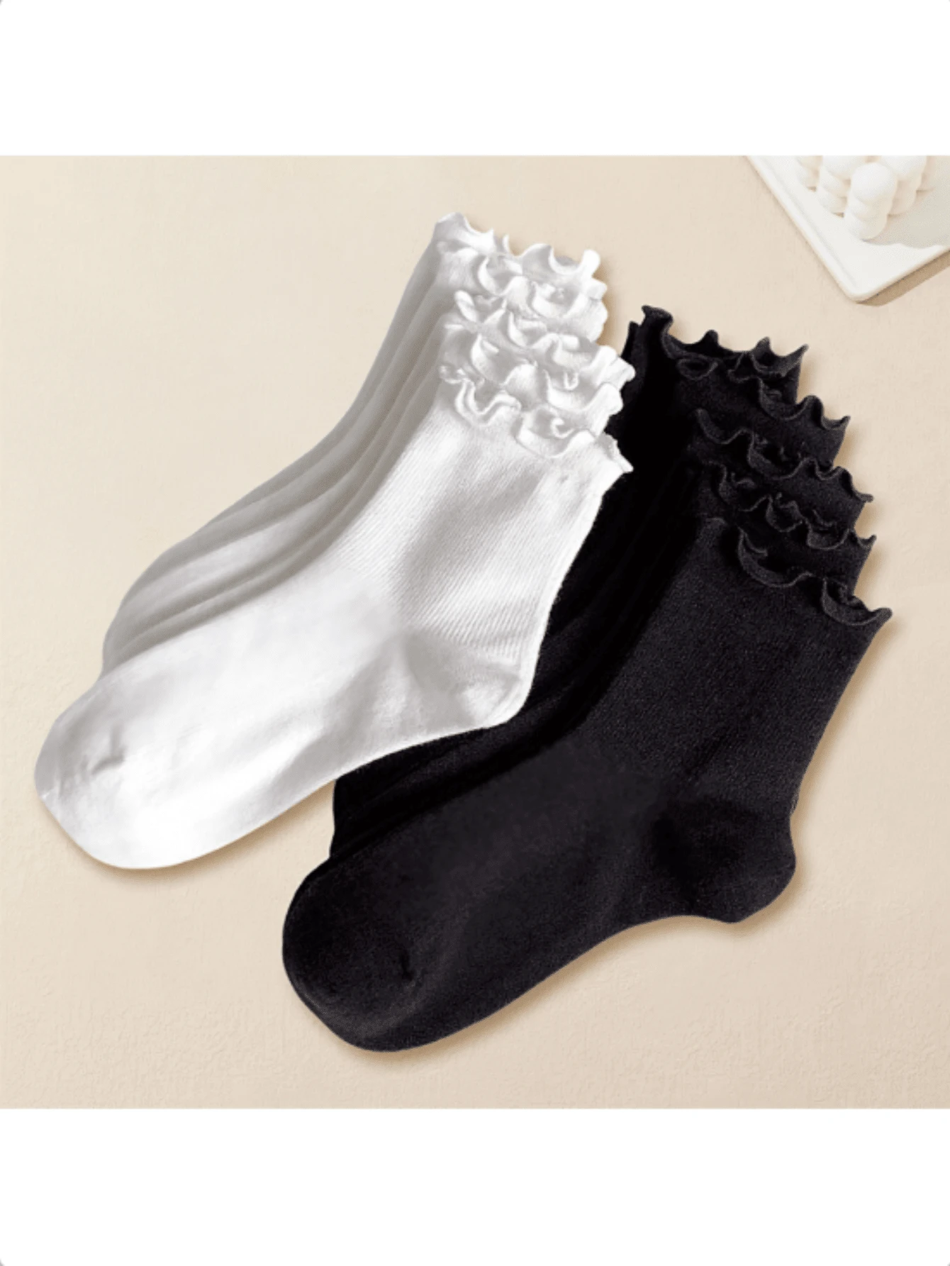 1/3/5 Pairs, Cute Women's Ruffled Ankle Socks, Black And White Color Scheme - Multicolor - View 1