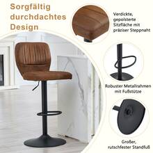 Height-Adjustable Bar Stool / 360° Swivel Bar Stool / With Backrest And Footrest / Leather Upholstery / Load Capacity 136 Kg / For The Bar At Home Or In The Office - 黑色 + 棕色 - 查看 10