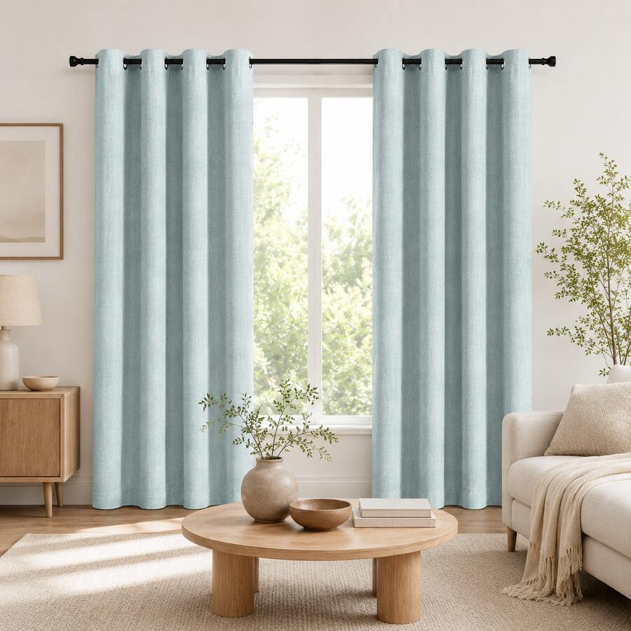 NOSBEI 2pcs Blue Blackout Curtains, Grommet Top Thermal Insulated Curtain Fabric, Bedroom Living Room Light Blocking Privacy Curtains - Baby Blue - View 1