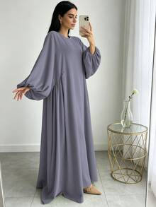 1pc Minimalist Pleated Elegant Long Sleeve Robe, Suitable For Daily Wear And Gatherings (Abaya) - Multicolor - View 13