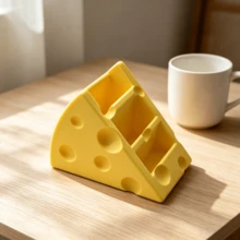 Cute Cheese-Shaped Remote Control Holder, Can Hold 3 Remotes, Multi-Functional Desktop Storage Box And Remote Control Stand, Suitable For Office Desk Storage - Yellow - View 8