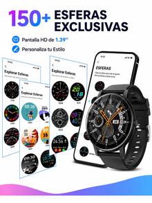 Smartwatch With 2 Straps (Steel + Silicone), Bluetooth Calls, Heart Rate Monitor, Sports And Notifications For Android And IOS - Black - View 8