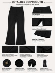 K&K FASHION Conjunto Feminino suede sarjado Colete com Botões e Calça Flare Elegante 2 Peças - Preto - Visão 6