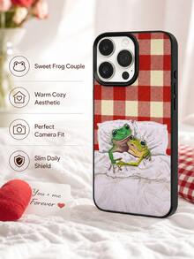 One PC Compatible With IPhone 17 Pro Max/17 Pro/17/16 Pro MAX/16 Pro/16/15 Pro MAX/15 Pro/15/14 Pro MAX/14 Pro/14/13 Pro MAX/13 Pro/13/12 Pro Max/12 Pro/11 Pro Max/11 Series, Featuring A Couple's Frog Design, Black-Edged TPU Soft Shell, And A Heartwarming, Romantic Frog Print Design For Full-Coverage Drop Protection. - Black - View 4