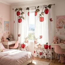 2pcs Fruit Embroidery Print Modern Curtains, 100% Polyester Fabric Durable, Suitable For Living Room, Bedroom, Kitchen, Bathroom Decor (Curtain Rods Not Included) - Multicolor - View 11
