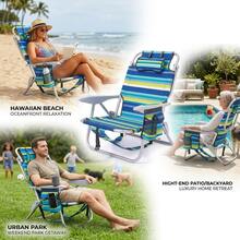 AORAN Portable And Foldable Backpack-Style Beach Chair With 5 Adjustable Tilt Angles. It Comes With A Cup Holder, Headrest, And Towel Rack. It Is Strong And Suitable For Beaches, Camping, And Outdoor Activities. Available In 3 Colors - Dark Blue Beach Chair - View 4