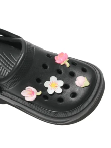 HOEASE 女童花園洞洞鞋，夏季 EVA 軟底透氣舒適防滑沙灘鞋，兒童通用，套腳設計，四季穿著 - 黑色 - 查看 4