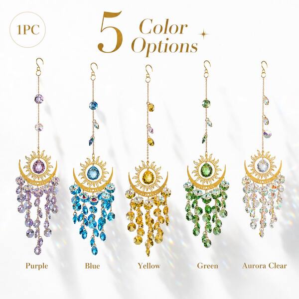 1pc Sun & Moon Crystal Suncatcher, Evil Eye Style Hanging Window Decor With Faceted Crystal Drops, Boho Rainbow Prism Wall Hanging Ornament For Bedroom Living Room Garden Gift