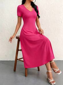Women's Wedding Maxi Gown, Formal Occasion Long Dress With V-Neck Design, Minimalist Elegant & Sophisticated Style,Vacation Outfit Women - Red - View 1