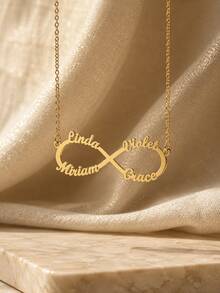 Customized Family Member Name Infinity Necklace, Personalized Heart Pendant Necklace For Women, Thanksgiving Gift, Christmas Gift - Gold - View 4