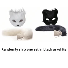 1pc/Set-Animal Costume Props, Cat Fox Mask, Fluffy Tail Decoration, Cosplay, Cosplay, Long Haired Fox Mask, Tail, Halloween White Plastic Half Face Mask, Makeup Ball, Carnival - Mask Tail - View 16