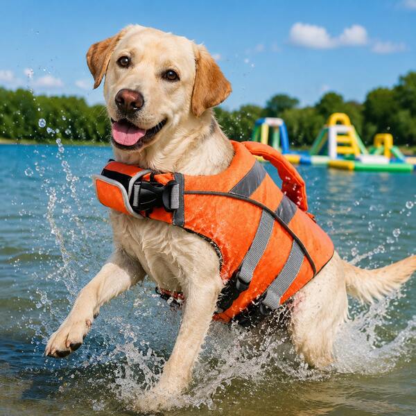 1pc Professional Dog Life Jacket, High Buoyancy, Stably Supports Dog's Body, Prevents Capsizing In Water, Ensures Pet Safety During Swimming, Boating, And Beach Play. Body Equipped With Wide Reflective Stripes, High Visibility At Night And Cloudy Days, Easier To Be Seen During Outdoor Water Activities, Significantly Enhances Travel Safety. Back Features Built-In Lifting Handle, Allows Quick Direct Retrieval Of Dog In Emergency